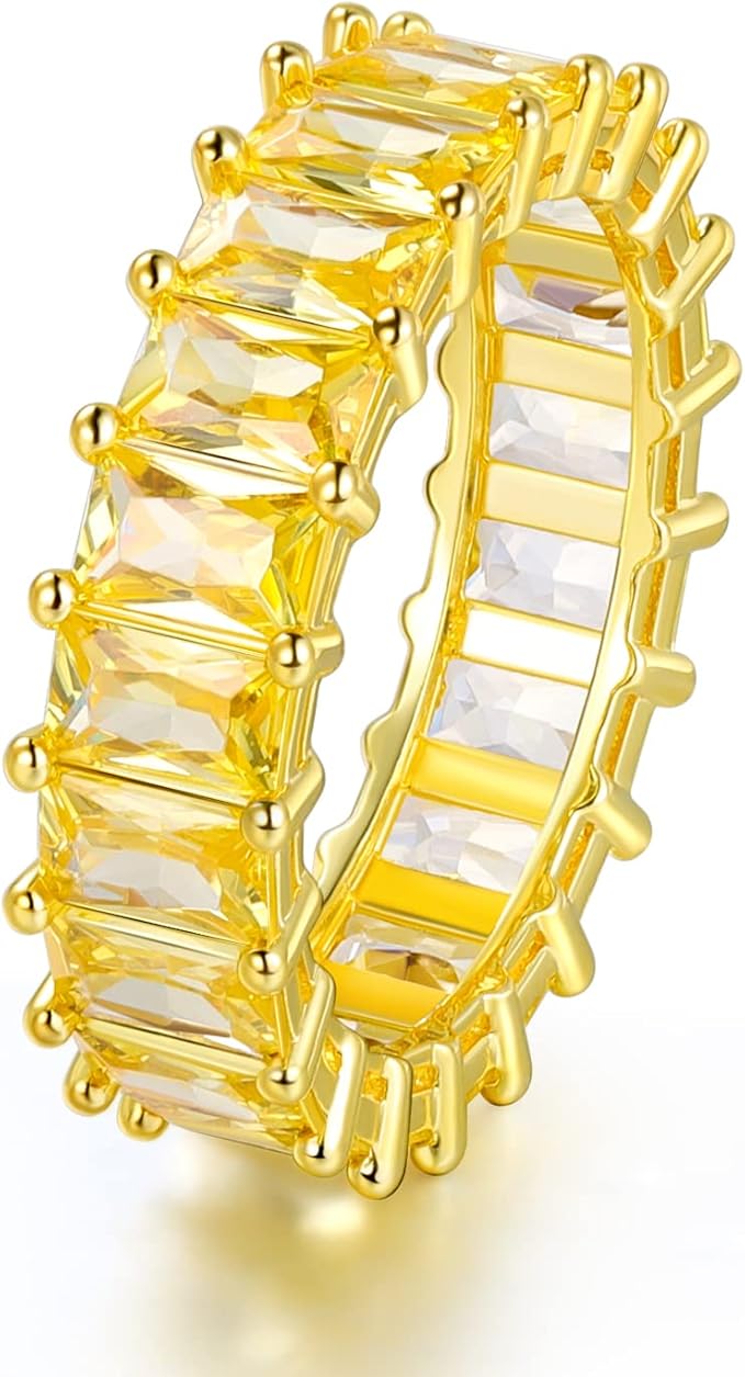 14k 镀金戒指托帕石方晶锆石祖母绿切割永恒戒指戒指 适合女士